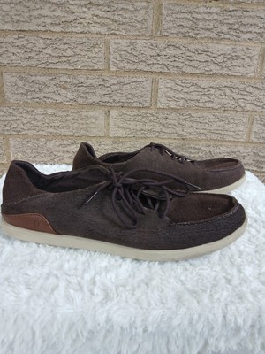 OluKai Hawaiian Men's Manoa Leather Sneakers Shoes Dk Wood/ Toffee Size 11