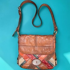 VTG Fossil Maddox Chevron Patchwork Leather Suede Crossbody Bag Boho