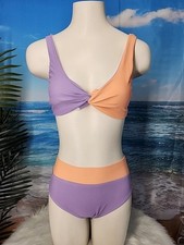 NWT Cupshe Womens Two Piece Bikini Size Small Colorblock Purple Coral