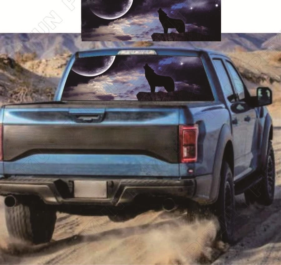 Calcomanía gráfica de tinte lateral ventana trasera Starry Sky & Wolf envoltura trasera para camioneta SUV Foto 2 de 4
