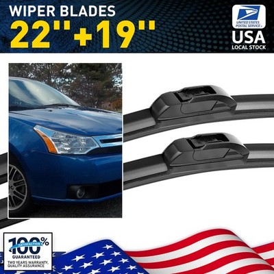 22''+ 19''Black Windshield Wiper Blades U-hook Premium Hybrid silicone All Season