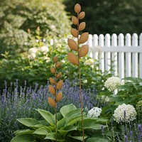 "Metall Garten Stecker \"BläTter\" Echt Rost Finish 67 + 105 Cm Outdoor Garten Deko"