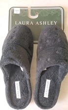 New LAURA ASHLEY Black Large HOUSE SLIPPERS Plush Womens LARGE 8-9 NWT