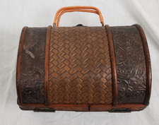 Vintage Wooden Purse Handbag Wrapped Handles 7" x 5" x 4"