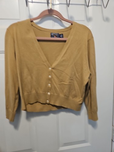 Womens Yellow Mustard Long Sleeve Cardigan Sweater Jacket XL NWT Croptop - Picture 3 of 4