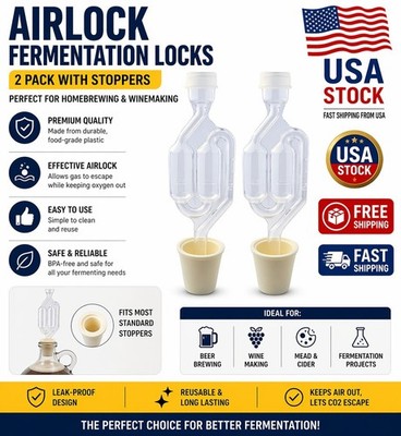 2 Pack Automatic Clear Airlock Bubbler Bottle Opener for Fermentation