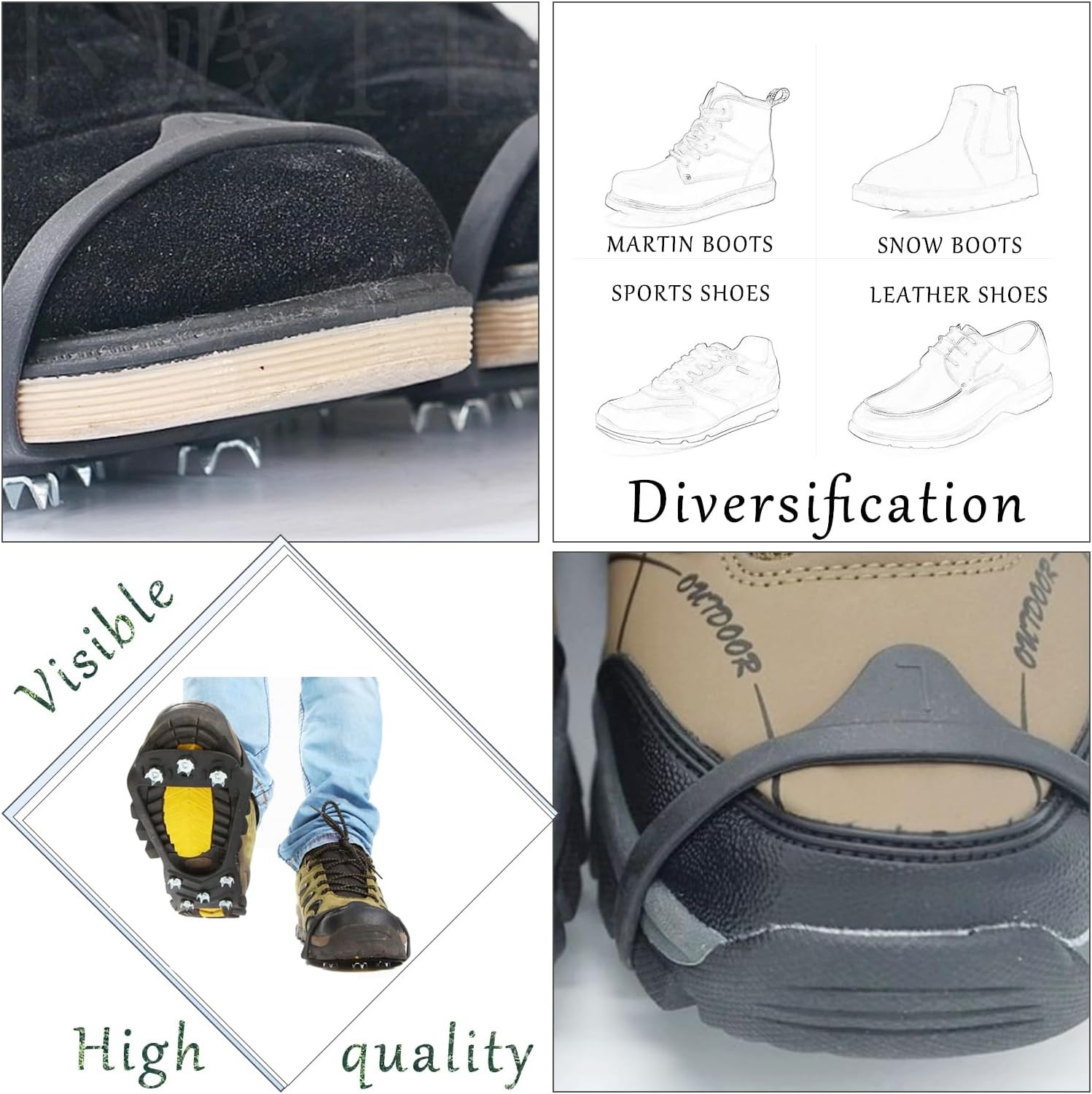 1-2 Pairs Non Slip Gripper Spikes for Shoes Ice Black-2 pairs-M+L, Black-8 