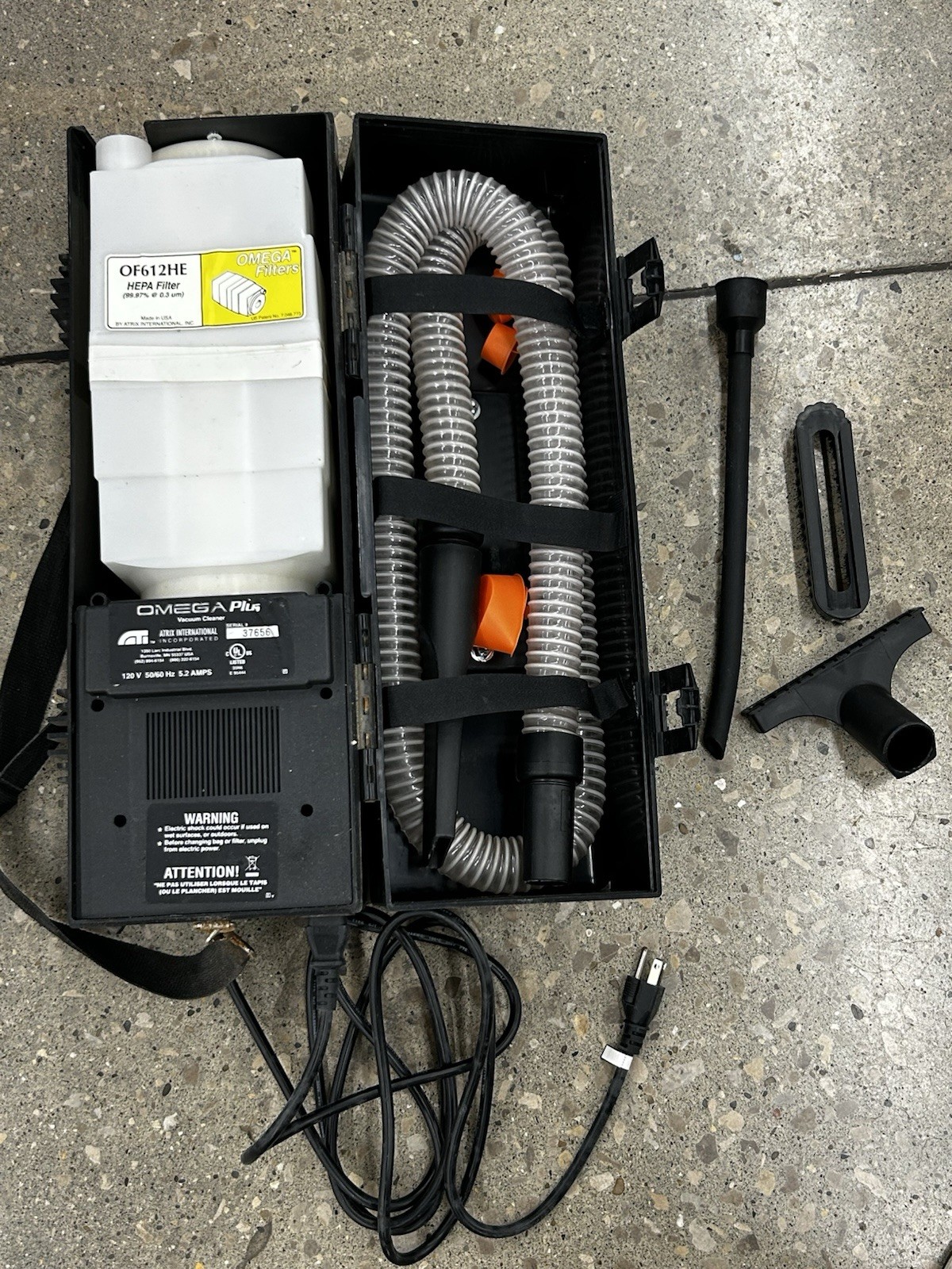 Atrix International Omega Plus, HEPA Vacuum Cleaner, 120V, 50/60 HZ, 5.2 AMP