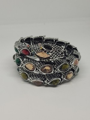 Schöner schwerer bunter Edelstein Wickel Schlangendraht Gothic Armreif Armband