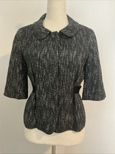 Talbots Black White Tweed Snap Button Tie-Front 3/4 Sleeve Women s Blazer 6P