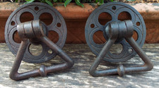 A RECLAIMED  LARGE PAIR OF GOTHIC IRON CHURCH TWIST HANDLE DOOR PULL #G1