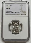 1964 Washington Quarter 25c NGC MS 66 Mint State Uncirculated Coin