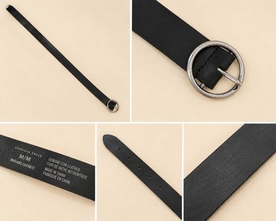 American Eagle Women's Black Dress Belt Adjustable Round Metal Buckle 1 in M/M