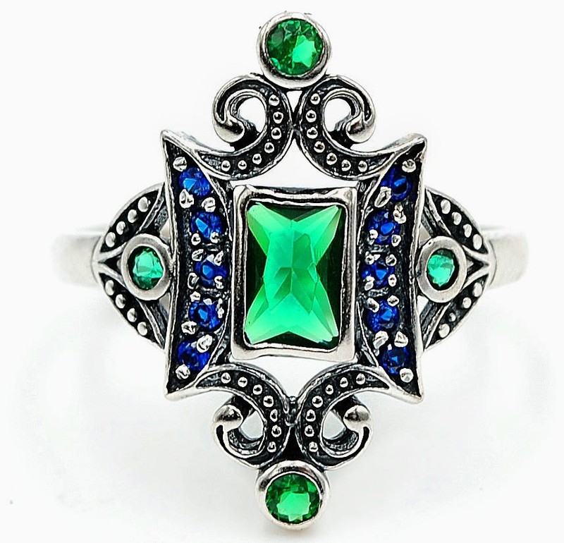 1CT Heat Treated Green Tourmaline 925 Sterling Silver Edwardian Ring Sz 7 F6-5