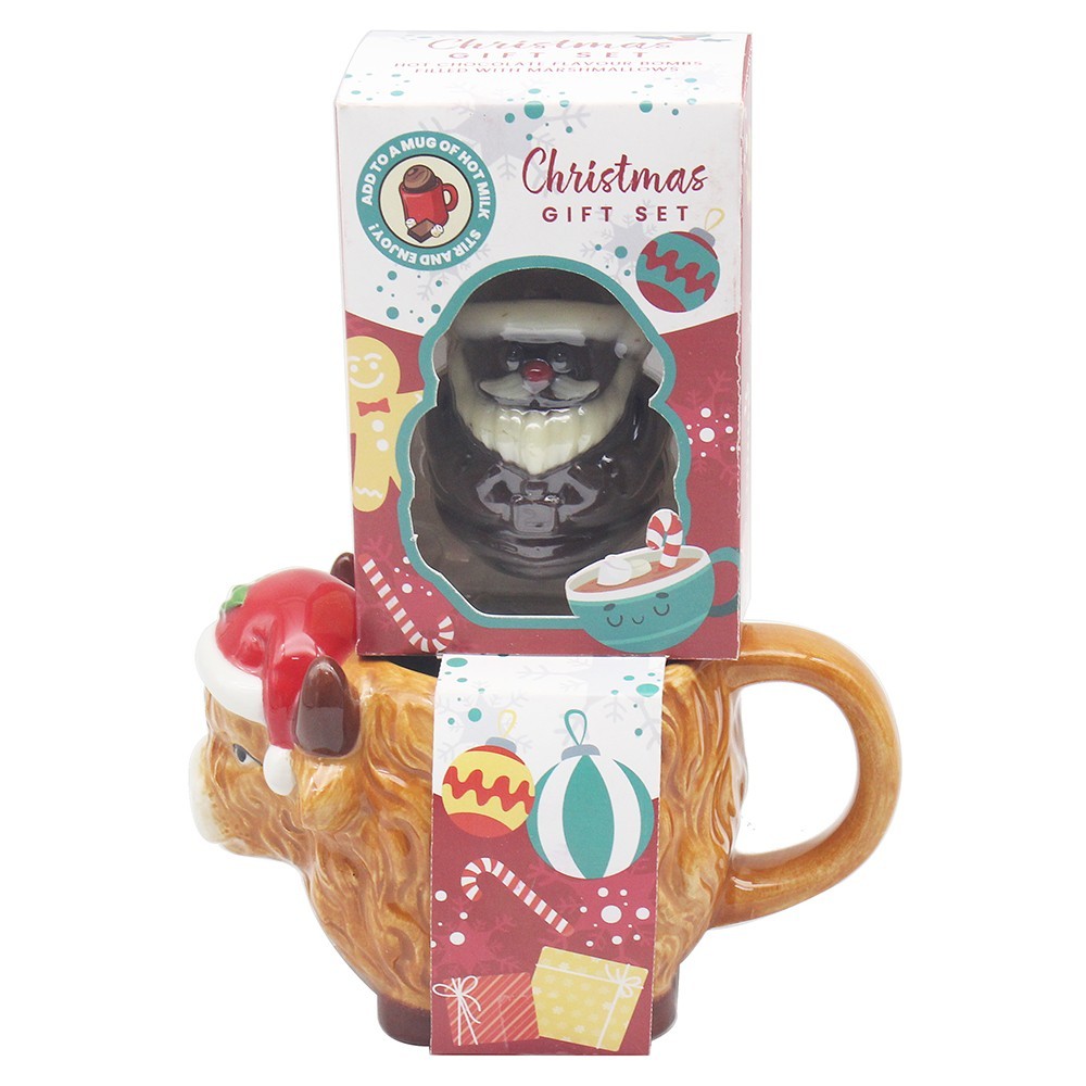 Christmas Highland Cow Mug with Hot Chocolate Bomb Gift Set