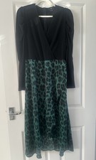 AX Paris Women’s Black and Green Animal Print Wrapover Midi Dress - Size 16