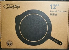 COOKLIFE 12" Inch Smooth Pre-Seasoned Cast Iron Skillet w/ Handle Cover NEW