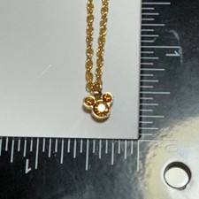 Gold Tone Mickey Mouse Charm Necklace Crystal Accents Adjustable Chain Youth