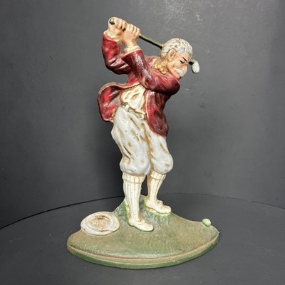 Vintage John Wright Cast Iron 9 3/4'' Golfer Figurine Door Stop