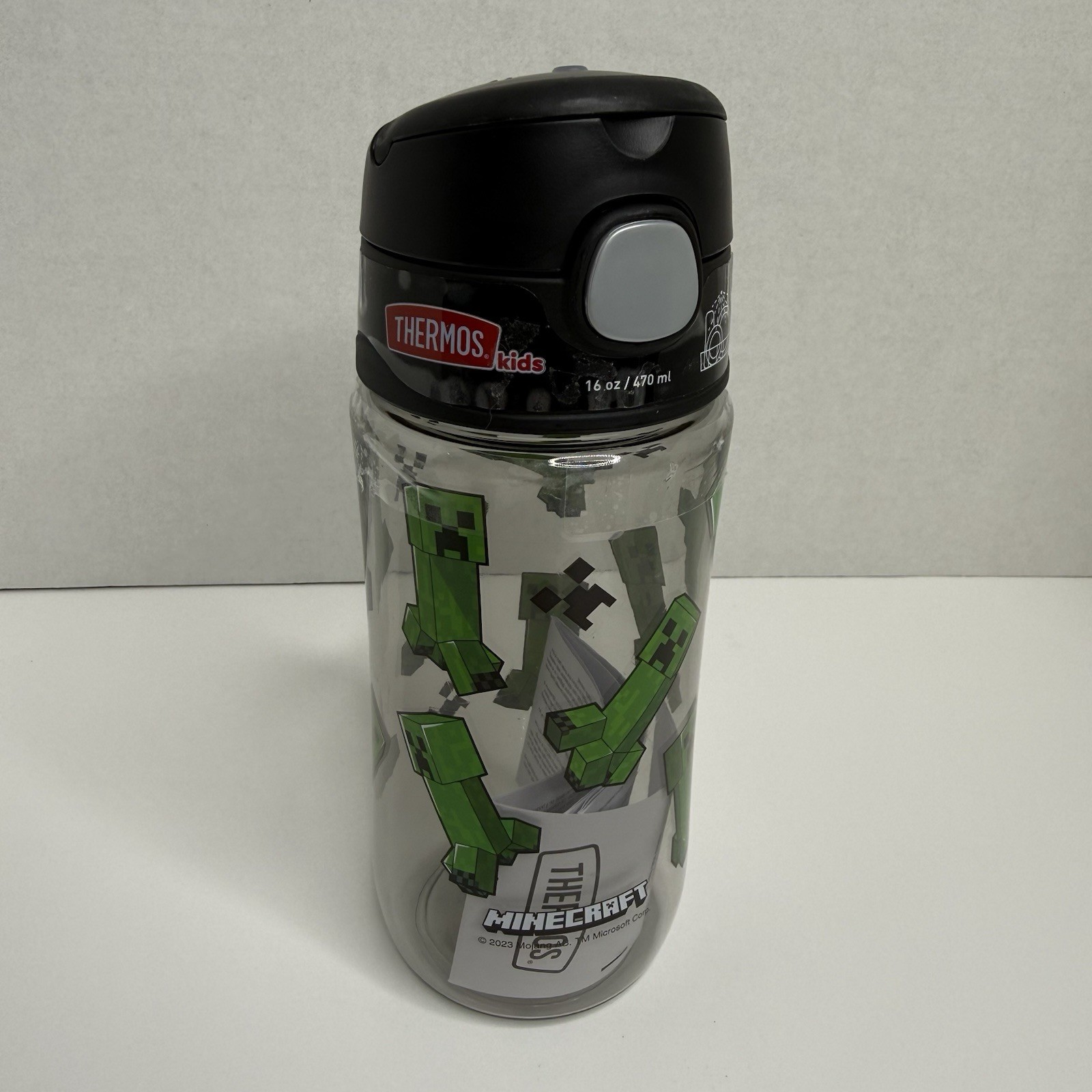 Kids Minecraft Creeper Water Bottle 16oz Flip Lid Plastic