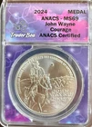 2024 ANACS MS69 John Wayne Courage 1oz .999 Fine Silver Round Medal Hi Grade!