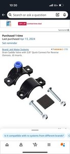 Drain Saddle Valve with 3/8” Quick Connect for Reverse Osmosis. JG Inserts