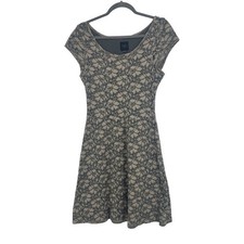 Anthro Deletta Size Small Cream/Gray Short Sleeve Floral Lace Overlay Mini Dress