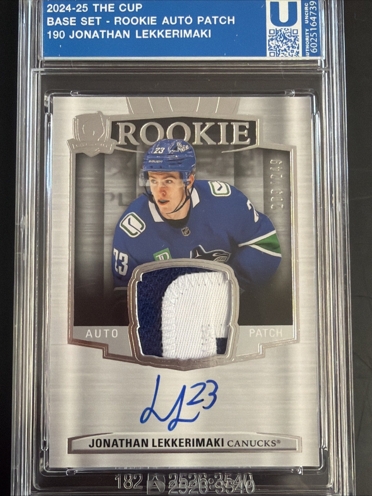 2024-25 UD The Cup Rookie Auto Patch Jonathan Lekkerimaki 209/249 #190 Canucks