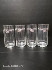Vintage Floral Juice Glasses Pink White Flowers Clear Tumblers Set of 4 - 6"x2⅝"
