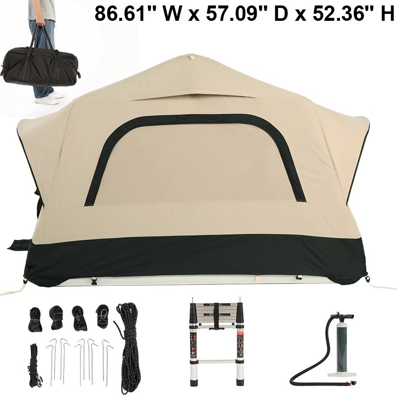 1-3 People Car Rooftop Tent Inflatable Roof Top Camping Tent w/ Ladder & Pump