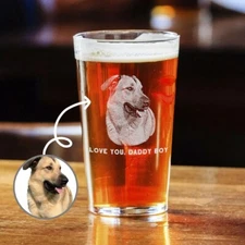 Custom Pet Portrait Pint Glass - Engraved Your Favorite Dog or Cat Photos