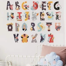 Witkey Cartoon Alphabet Peel & Stick Removable Wall Decals ABC Kids Wall Sticker