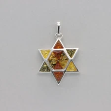 Natural Multi-Color BALTIC AMBER Star of David Pendant 925 STERLING SILVER 1415e