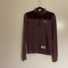 PINK Victorias Secret Sz S Burgundy Long Sleeve Quarter Zip Pullover Sweatshirt