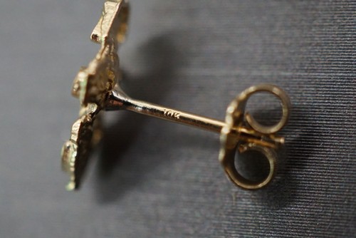Pendientes de tachuelas de oro amarillo liso de 10 K para hombres mujeres niños corte diamante - Imagen 4 de 9