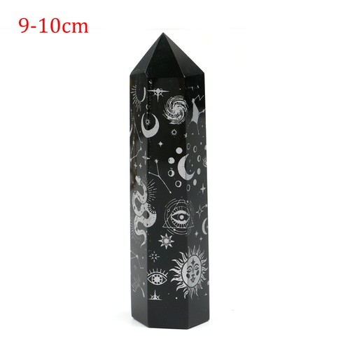 Natural Obsidian Tower Star Moon Pattern Point Wand Healing Stone Energy Quartz - Picture 29 of 29