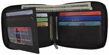 Men's Zipper RFID Blocking Premium Leather Zip-Around ID Bifold Wallet  