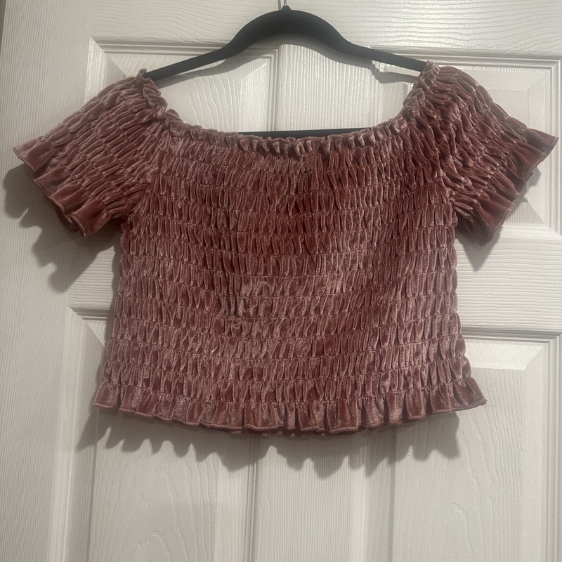 WILD FABLE Women’s Rose Velvet Off the Shoulder, Cropped Top - Size L