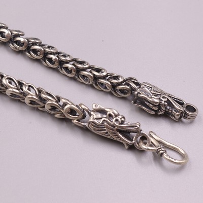 Massive 925 Sterling Silber Herren Halskette Doppel Drachenkopf & Schuppen Gliederkette