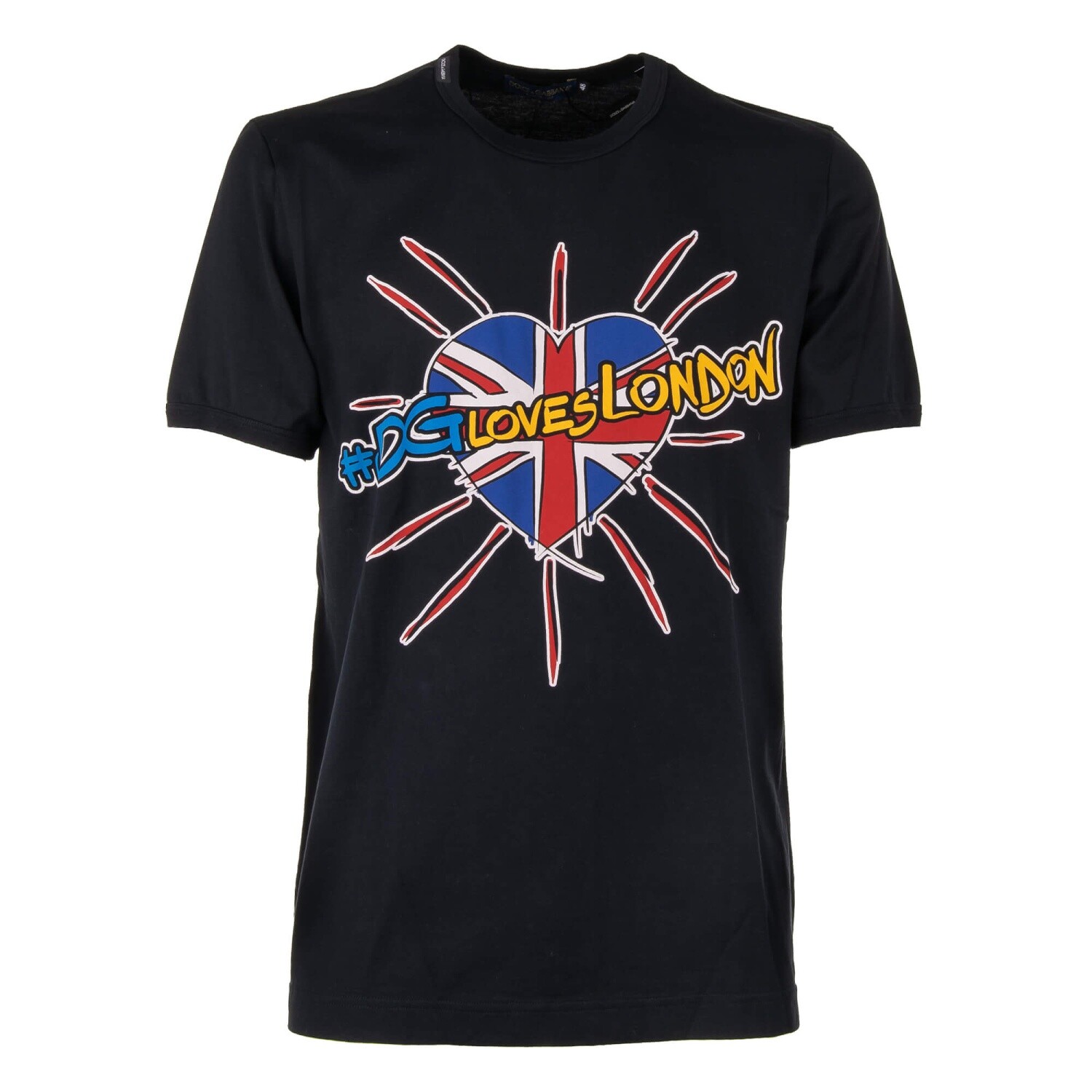 DOLCE & GABBANA Cotton T-Shirt DG Loves London Heart Black Red 48 38 M 12454