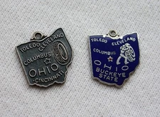Vintage Sterling Silver Charm Lot Ohio State Shape Enamel JMF Embossed Buckeye