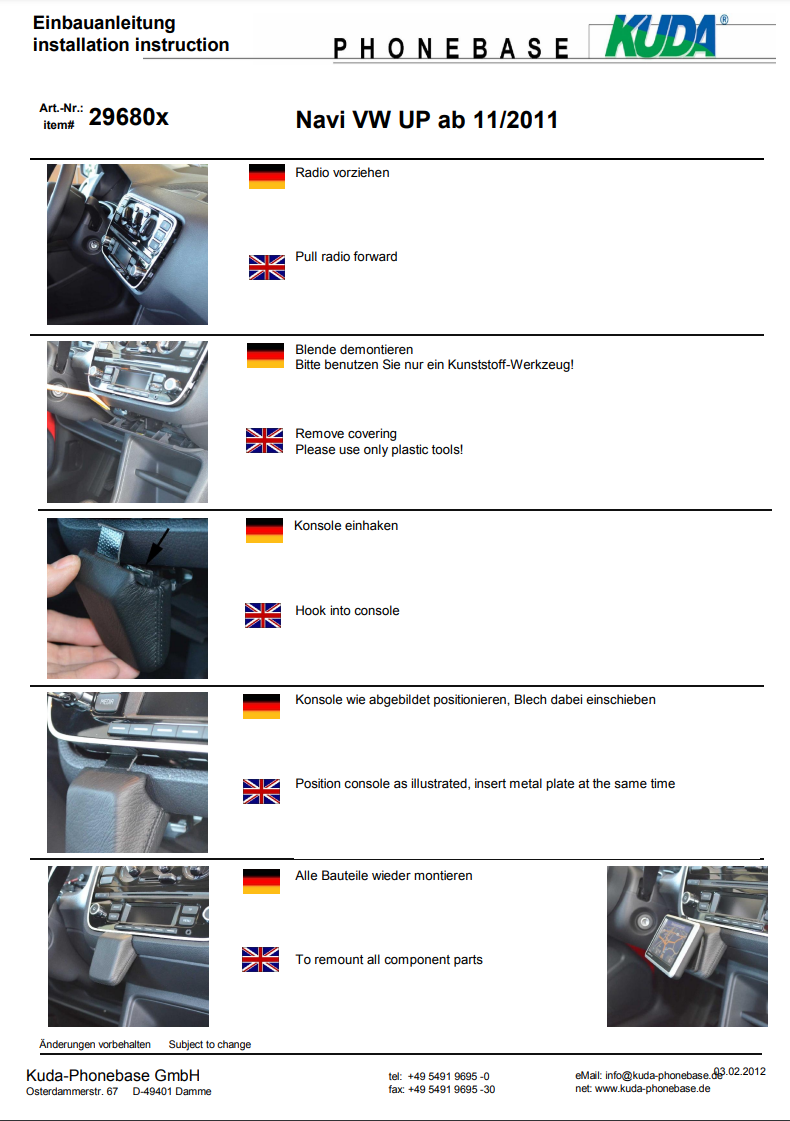 KUDA Cellulare/Navigatore Supporto 296805 per VW Fino 2011 Seat