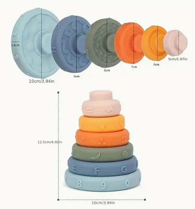 Stacking Rings Baby Teething Toy Stack 6 Ring Tower Infant Soft Building Block - Image 4 of 4