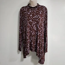 LOGO by Lori Goldstein Size L  Brown Printed w/ Asymmetric Hem Mock Neck A302975