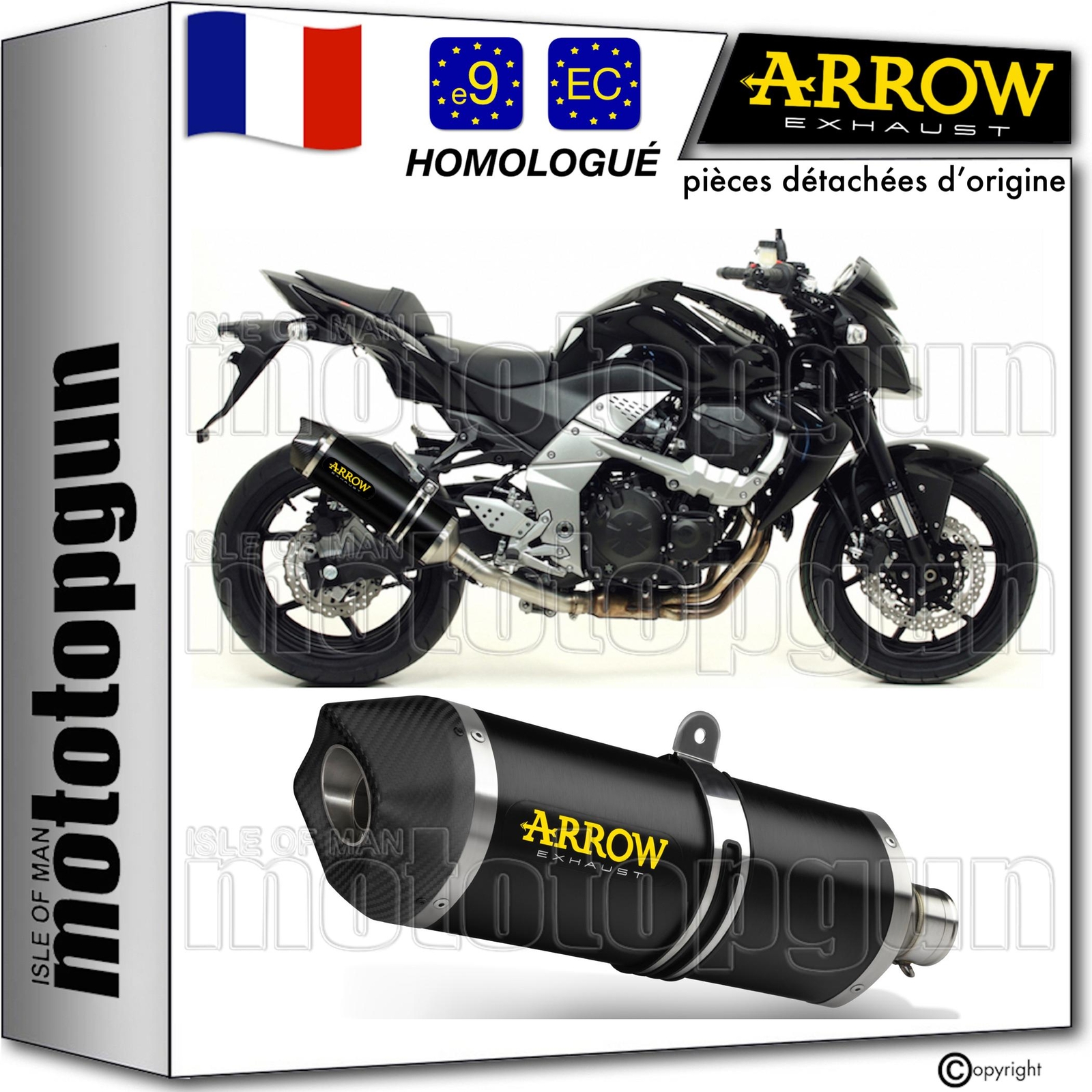 Silencieux homologué Arrow noir Z750 pour remplacer l'échappement d'origine Kawasaki 2014