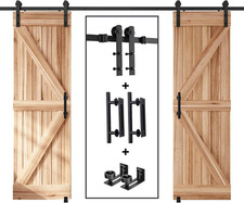 12FT Heavy Duty Double Sliding Barn Door Track Handle Kit, Easy Install