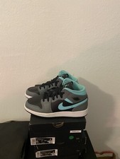 Size:6y GS AIR JORDAN 1 MID GREY AQUA GS GRADE SCHOOL 554725-063