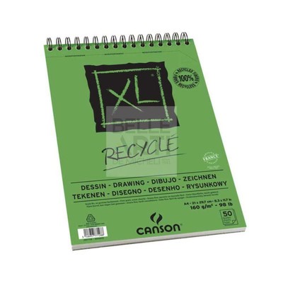 BLOCCO CARTA A SPIRALE PER DISEGNO '' XL Recycled  '' F.TO A4 - 50 FG. 160 GR.