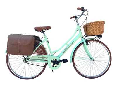 Damen Rennrad 26 Citybike Vintage mit Korbgeflecht und Taschen meergrün