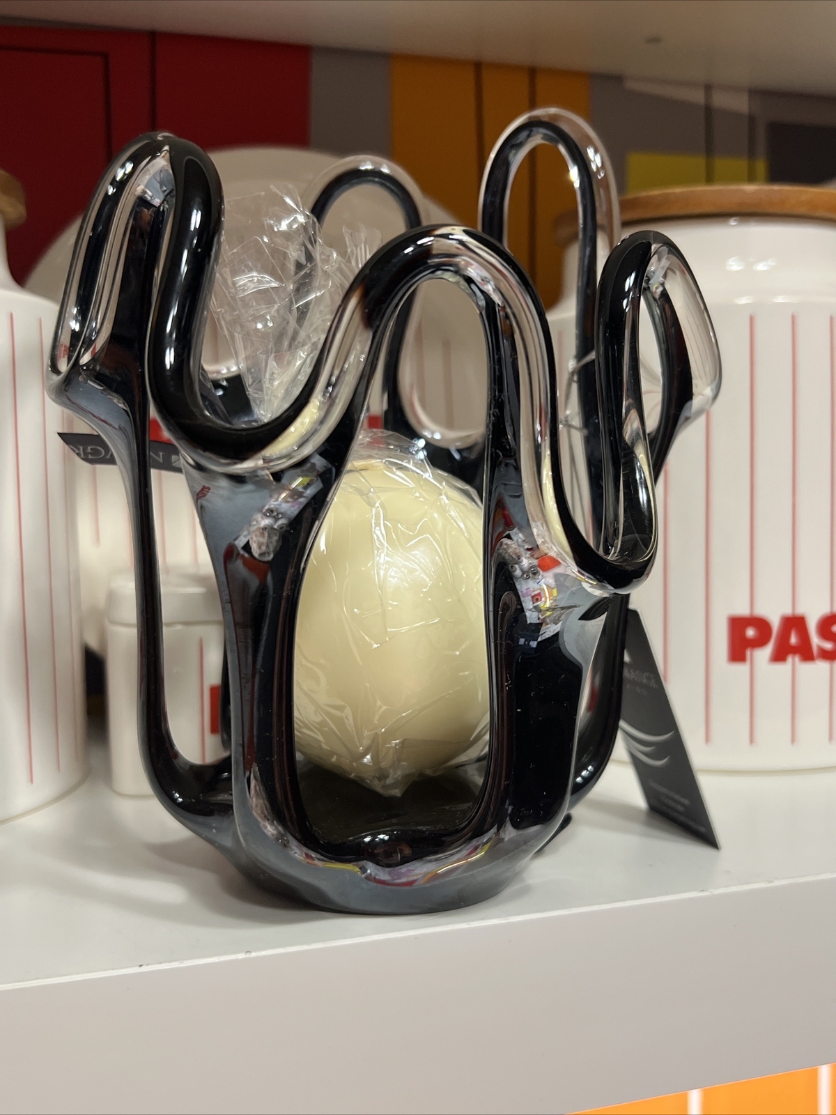 NEWGRANGE Living IRELAND Black/Clear Freeform Abstract Art Glass Candle